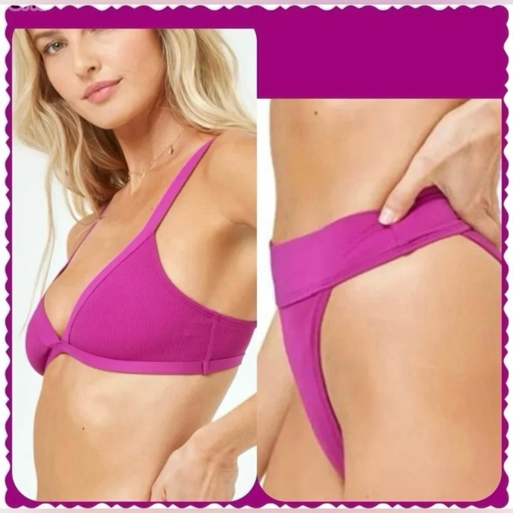 L*Space Berry Farrah Bikini Top & Lola Bitsy Bikini Bottom Swimsuit Set Medium